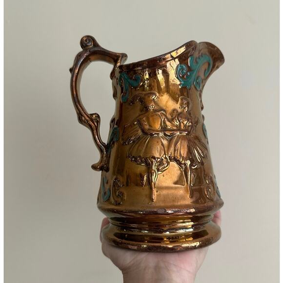Antique Copper Lustre Luster Lusterware Jug Pitcher 7” England 24K Gold Vintage - Picture 2 of 16